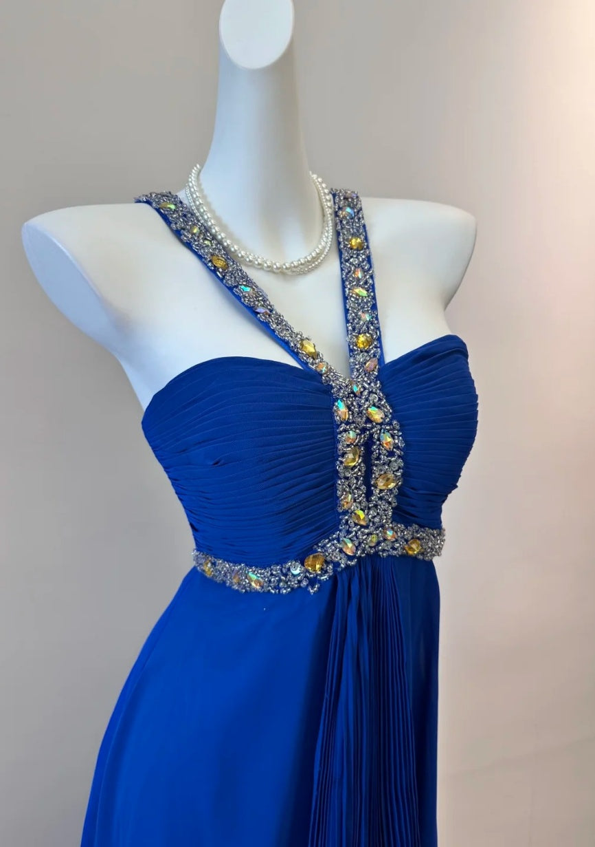 Gorgeous Blue Prom Dress Chiffon Halter Evening Dress Sheath Formal Dress ED06832