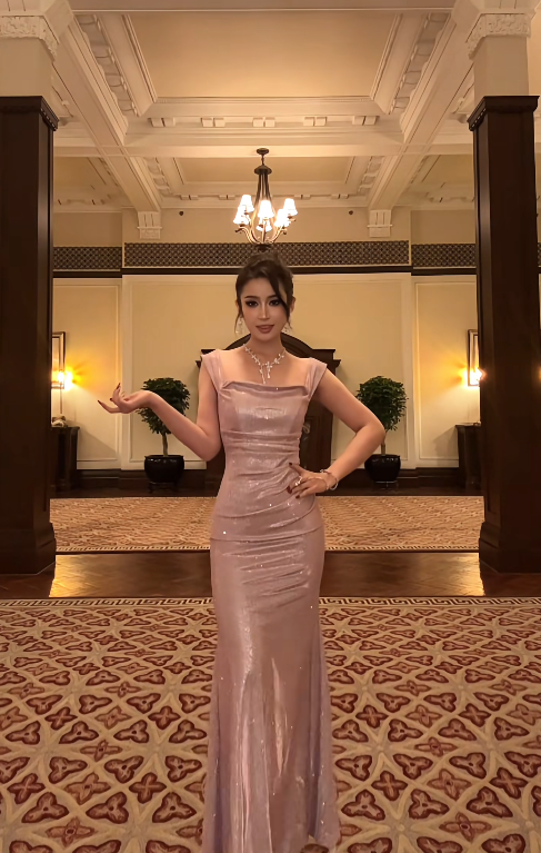 Chic Pink Prom Dress Satin Straps Evening Dress Sheath Formal Dress ED06886