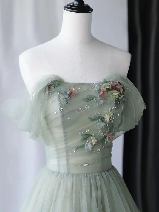 Green Tulle Long Prom Dresses, Green Formal Evening Dresses HZ1024