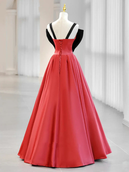 A-Line Watermelon Red Satin Long Prom Dress, Long Formal Dress ED0735
