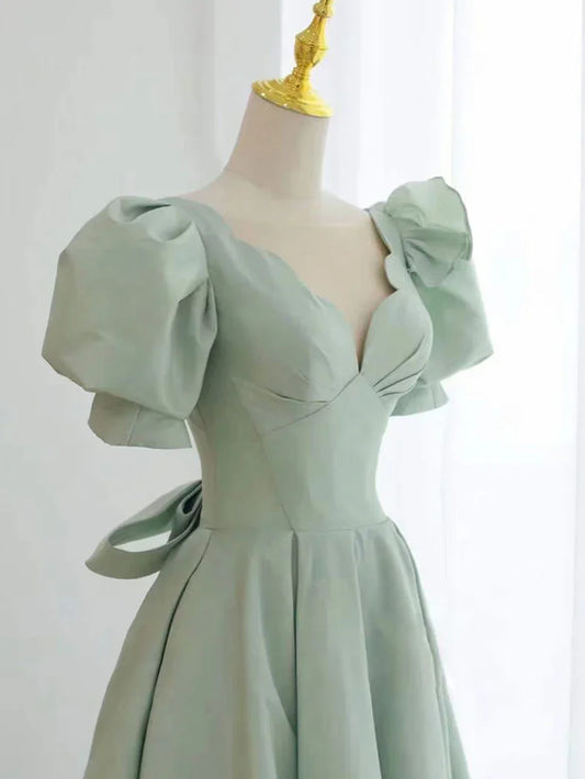 Simple green v neck satin short prom dress, green evening dress ED0763