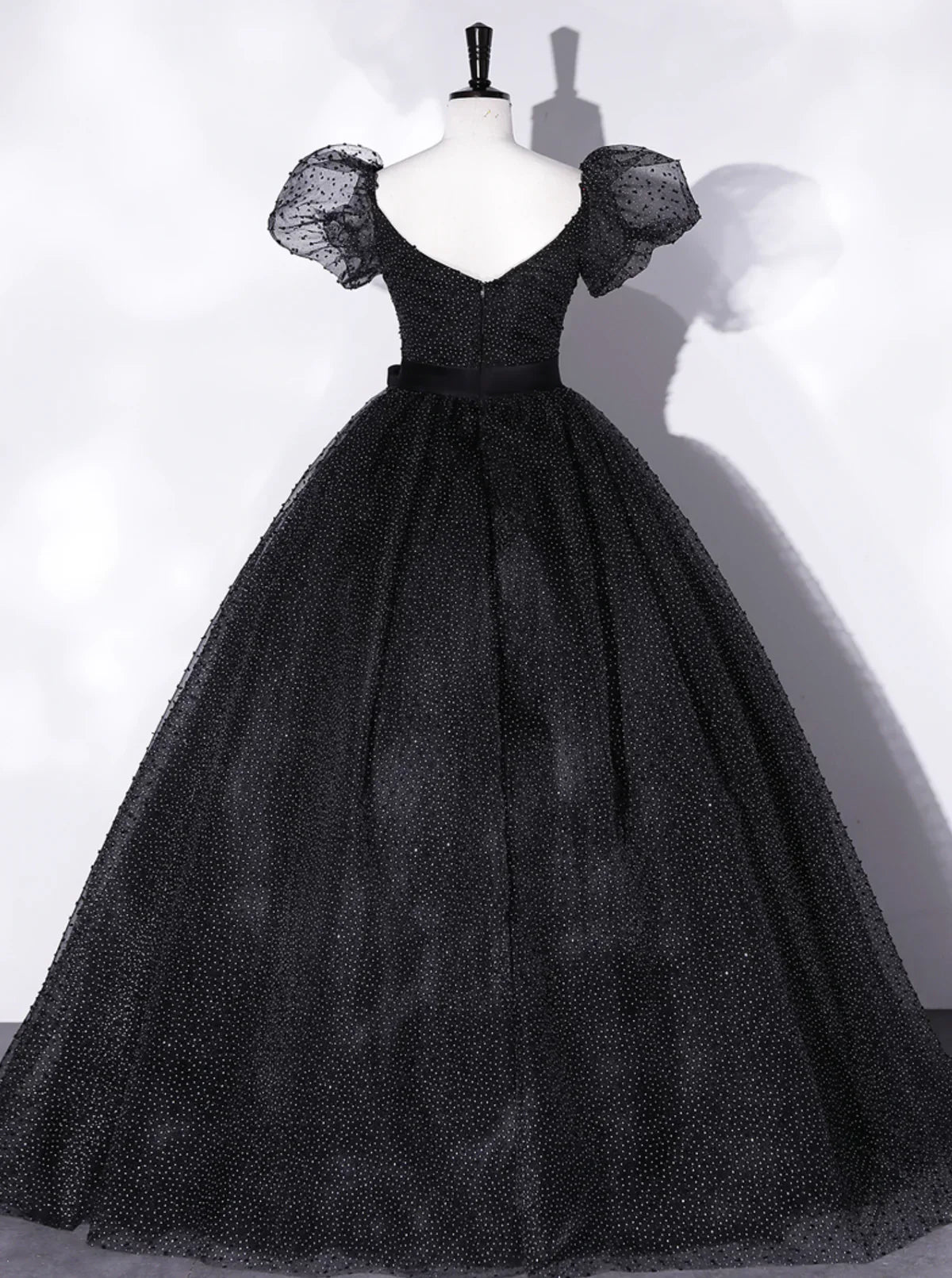 A-Line Tulle Long Prom Dresses, Black Formal Sweet 16 Dress HZ1024