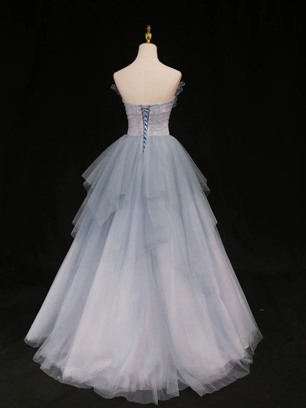A-Line Tulle Long Prom Dresses, Blue Tulle Formal Graduation Dresses HZ1024
