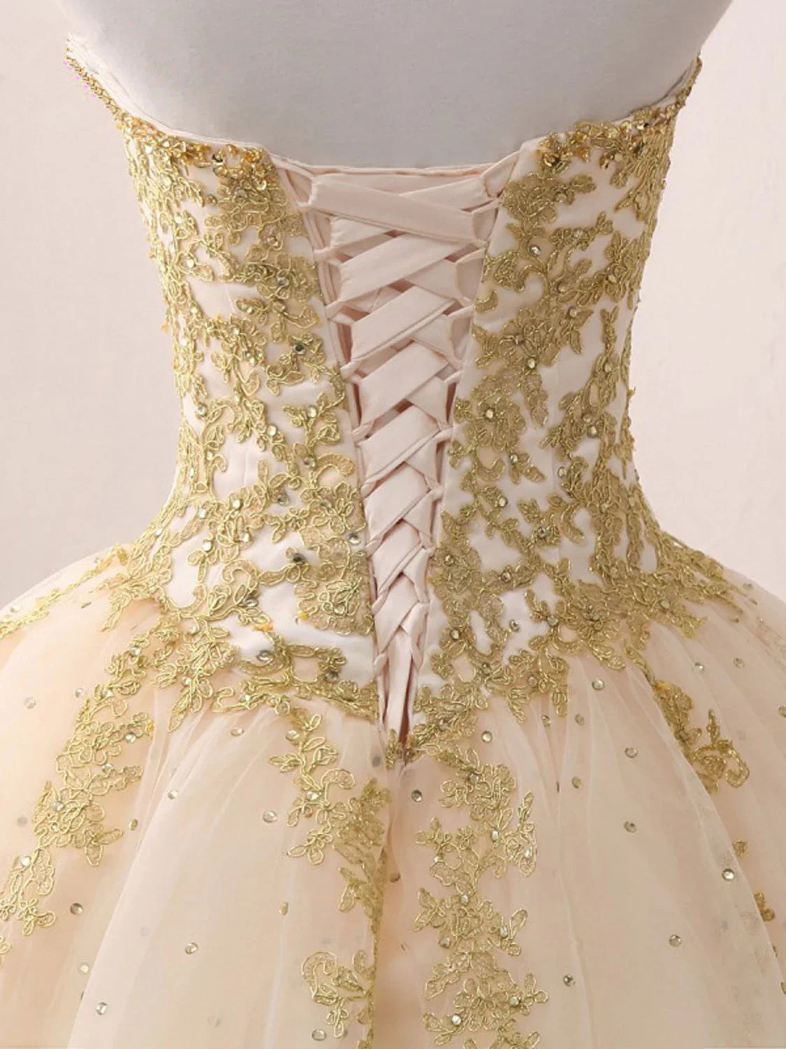 Champagne Sweetheart Neck Tulle Long Prom Gown, Champagne Sweet 16 Dress ED0770