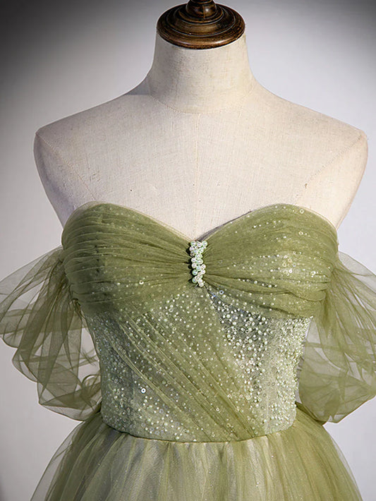 Green Long Prom Dress, Green Tulle Formal Evening Dress HZ1024