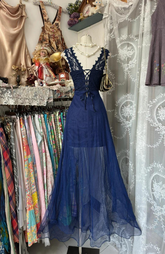 Elegant Crew Neck Tulle Mermaid Lace Applique Open Back Party Dresses ED02090