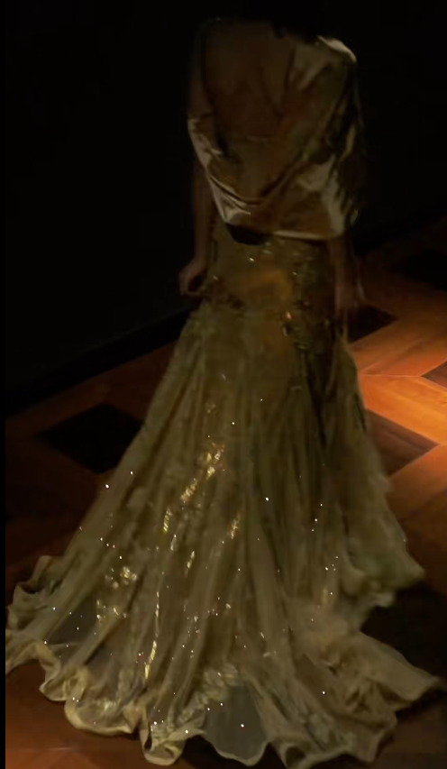 Elegant Spaghetti Straps Mermaid Gold Long Formal Dresses Appliqué Tulle Gold Prom Dresses ED5170
