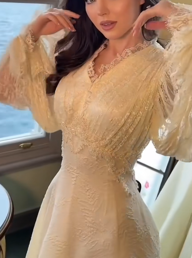 Elegant A-Line Satin Lace Long Prom Dresses, Long Sleeves Formal Evening Dresses EP04077