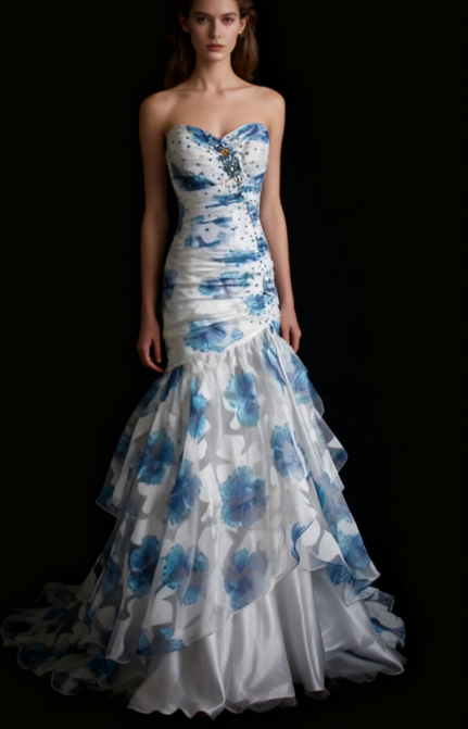 Sweetheart Mermaid Long Prom Dresses Tulle Vintage Evening Dresses HZ1024