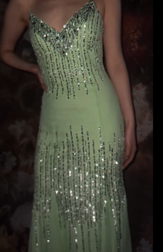 Elegant Spaghetti Straps Mermaid Long Prom Dresses Tulle Sequins Green Evening Dresses EP05390