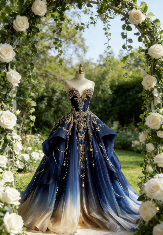 Gorgeous Sweetheart A-Line Long Prom Dresses Rhinstones Tulle Blue Quinceanera Dresses Blue Sweet 16 Dresses EP05662