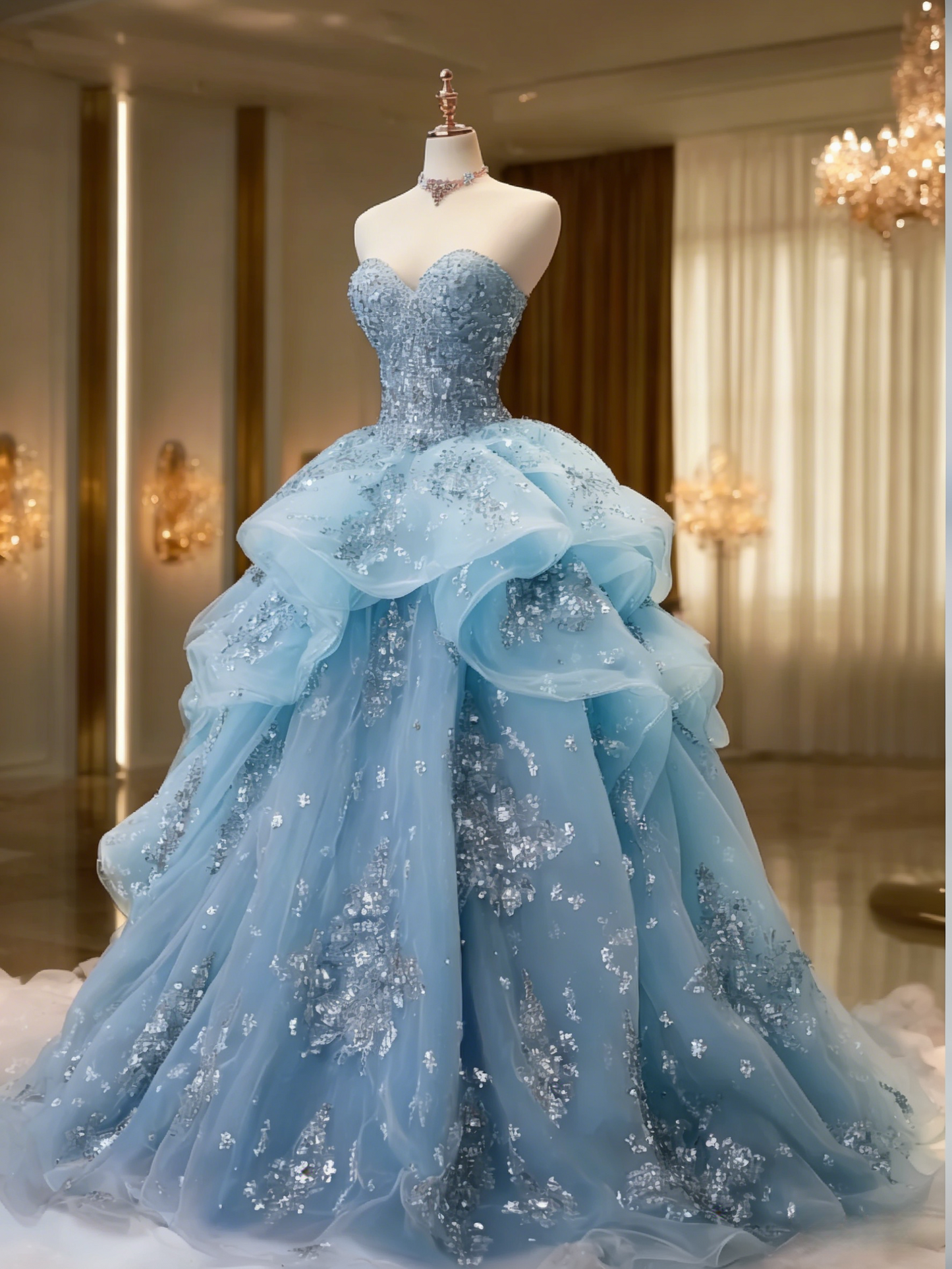 Gorgeous A-Line Long Prom Dresses Tulle Sequins Sleeveless Evening Dresses Sweetheart Birthday Dresses EP06115