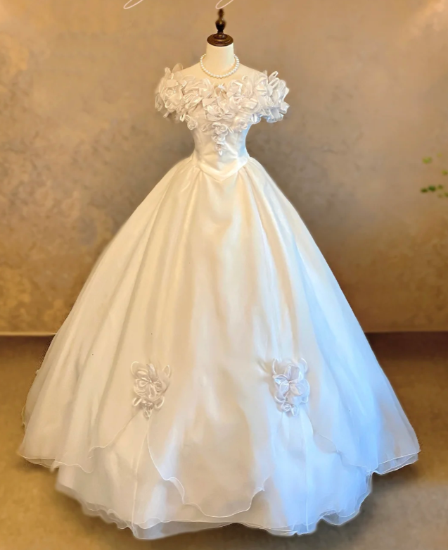 Gorgeous White Birthday Dresses, Off-shoulder A-Line Long Prom Dresses, Tulle Sleeveless Evening Dresses EP06504