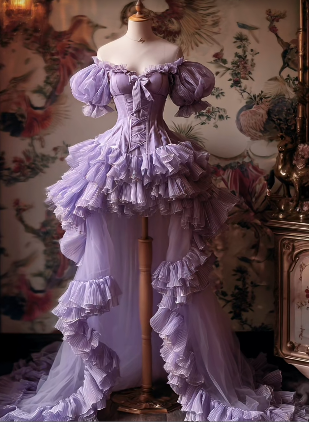 Cute Purple Birthday Dresses, Off-shulder Hi-Lo Prom Dresses, Tulle Sleeveless Evening Dresses EP06508