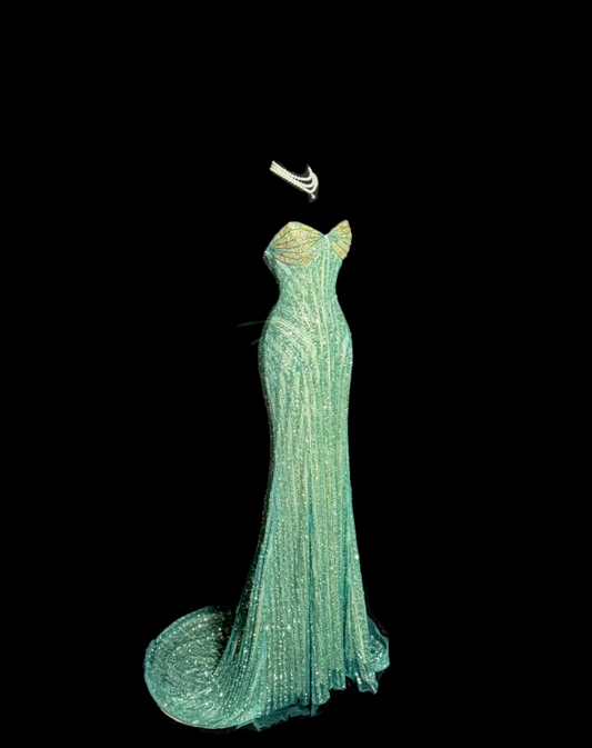 Elegant Sweetheart neck Mermaid Green Long Prom Dresses Chiffon Baeded Sequins Green Evening Dresses EP5186