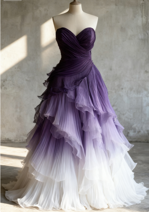 Gorgeous Sweetheart A-Line Gradient Purple Long Prom Dresses Tulle Gradient Purple Birtdhay Dresses EP5193