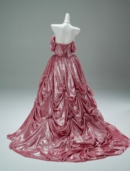Fairy Off-the-shoulder A-Line Long Prom Dress Satin Applique Pink Quinceanera Dresses Sweet 16 Dress EW011