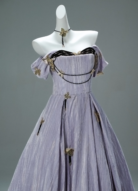 Off-the-shoulder A-Line Long Prom Dress Velvet Applique Lilac Formal Evening Dress Sweet 16 Dress HZ1024