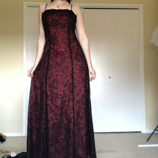 Vintage Burgundy A Line Spaghetti Straps Long Prom Dress SH1224