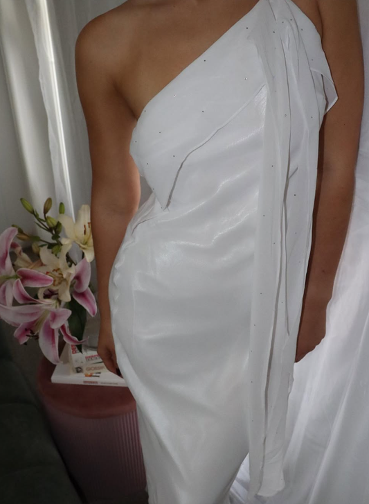 Elegant Sheath One Shoulder White Chiffon Long Prom Dress Evening Dress SH2340