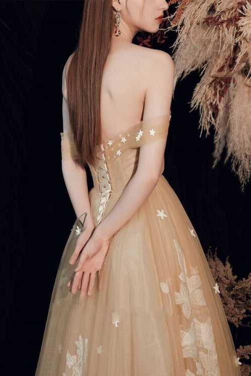 Off-Shoulder Tulle A-Line Appliques Party Prom Dress