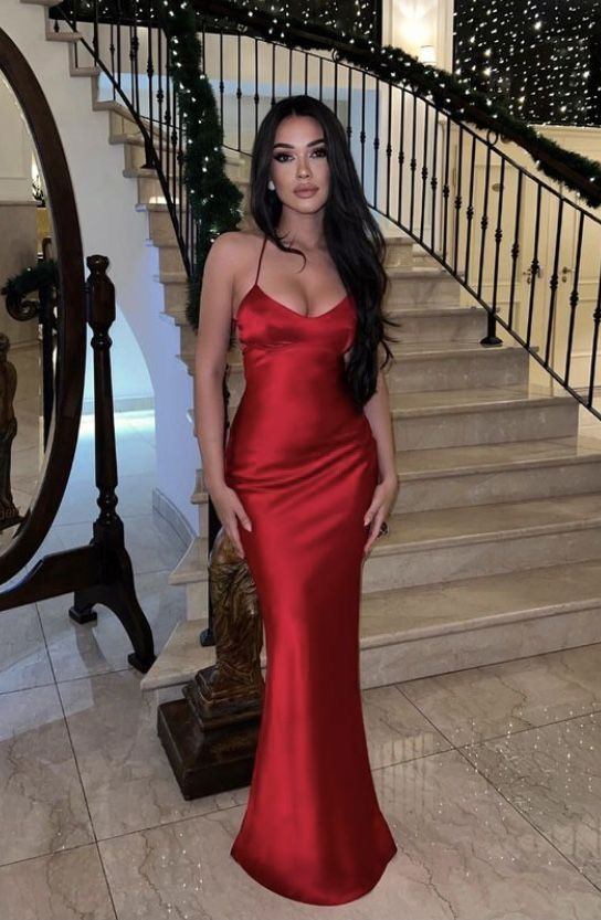 Charming Red Satin Long Mermaid Evening Dress Prom Dress SH1109