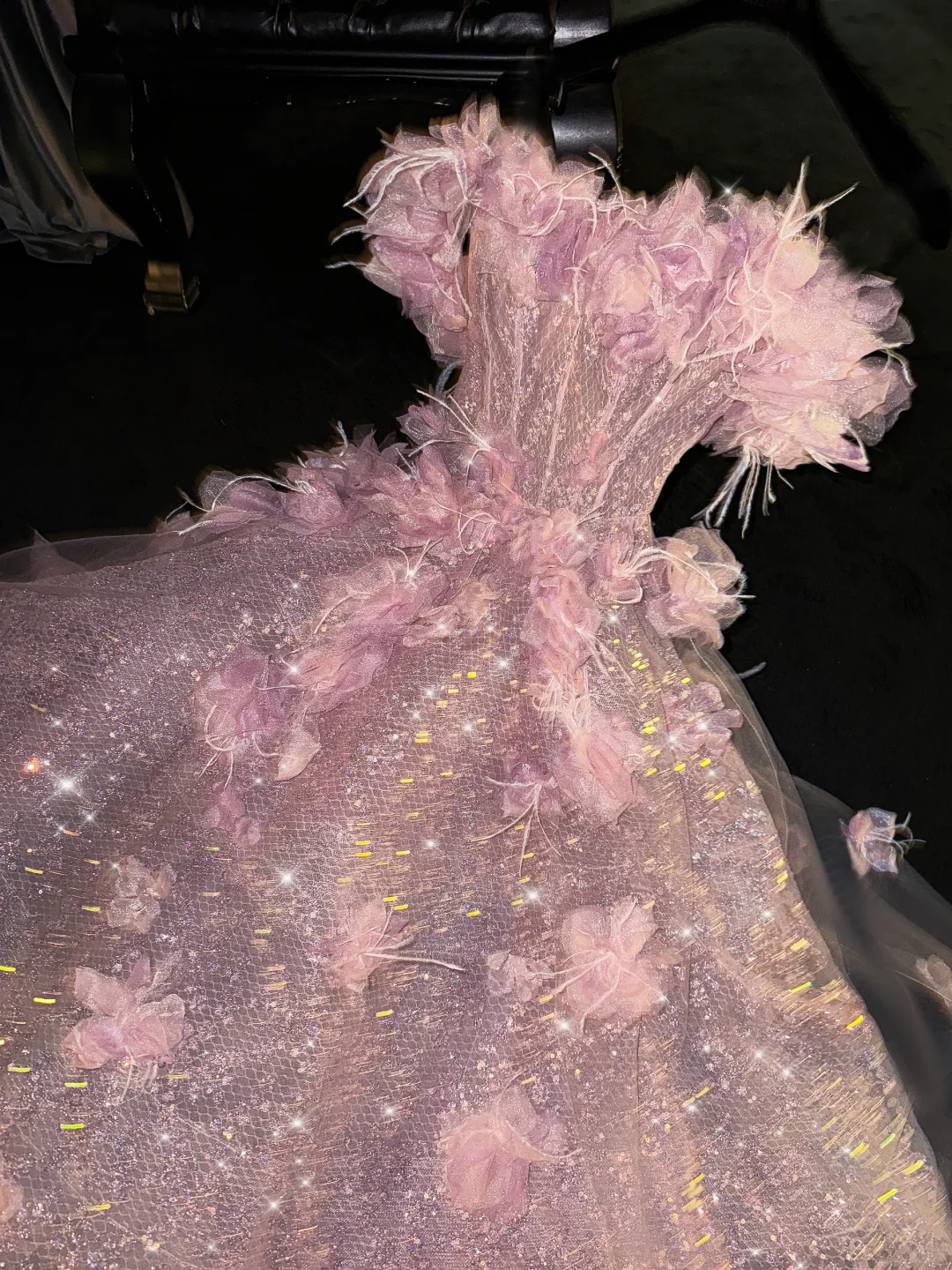 Princess A Line Off the Shoulder Pink Feather Flower Sequin Prom Dress Evening Dress SH2976