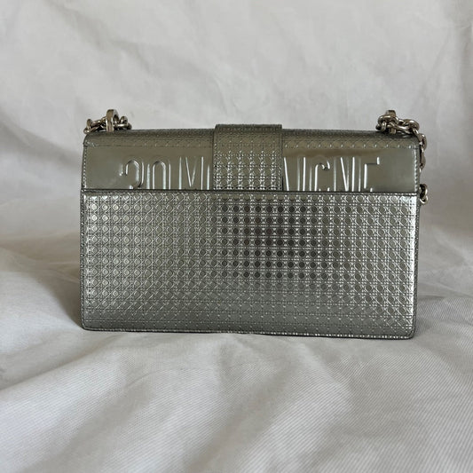 Christian Dior Silver Micro Cannag Leather Montaigne Flap Chain Cross Body Bags