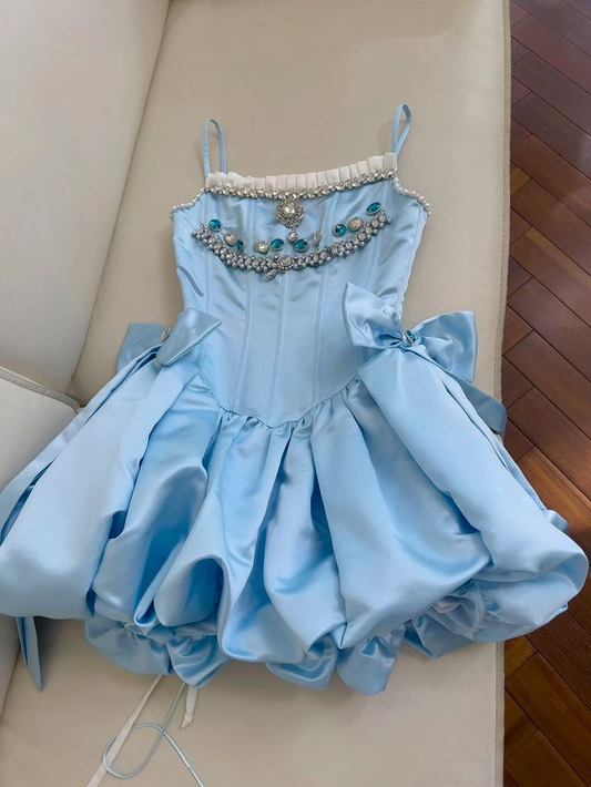 Classy Spaghetti Straps Blue Short Homecoming Dresses A Line Cocktail Dress S642