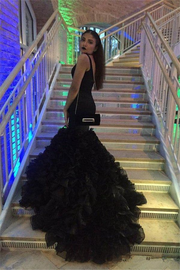 Black Deep-V-Neck Mermaid Prom Dress Party Gowns SH1270