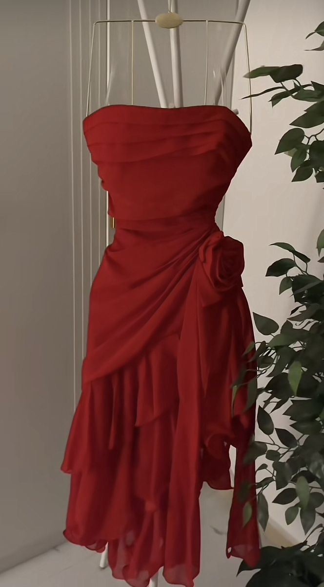 Beautiful Red Chiffon Ruffles Strapless Short 6th Grade Homecoming Dress Birthday Outfits S767