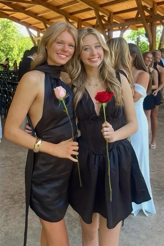 Low V-Neck Sleeveless Satin A-Line Empire Homecoming Dress
