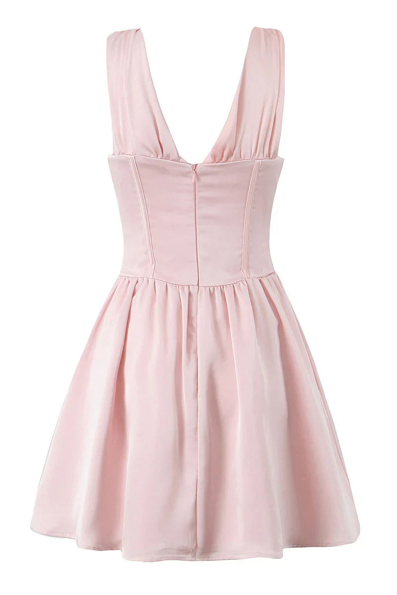 Low V-Neck Sleeveless Satin A-Line Empire Homecoming Dress