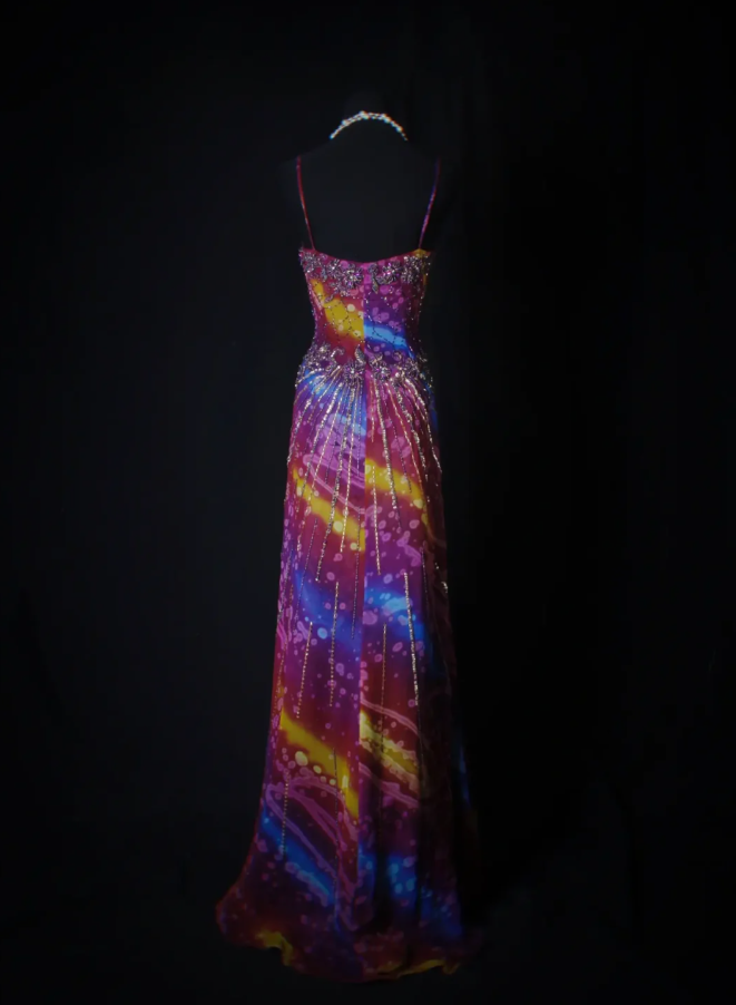 Unique V Neck Purple Spaghetti Straps Chiffon Beaded Mermaid Long Party Dress Evening Gown D2262