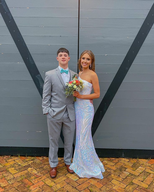 Charming Mermaid One Shoulder White Satin Long Prom Dress SH955
