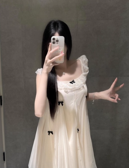 Cute Crew Neckline Lace Bowknot Short Casual Skirt Summer Women Date Dress D1936