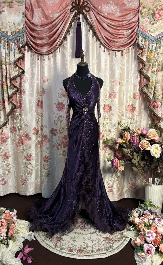 Charming Prom Dress Halter Pleated Ruffle Long Prom Gown Evening Dress Gala Dress D2493
