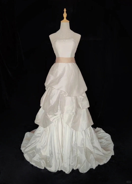 Elegant A Line Strapless Pleated Wedding Dress D2524