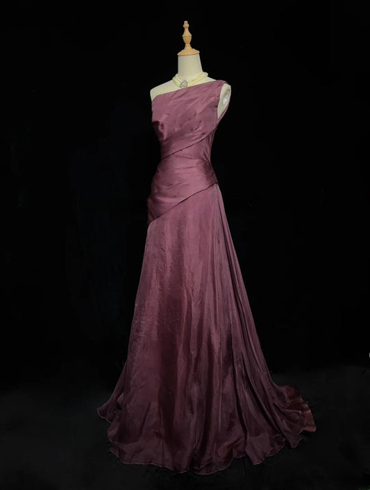 Charming Prom Dress A Line Asymmetrical Neck Pleated Prom Gown Gala Dress Evening Dresses D2601