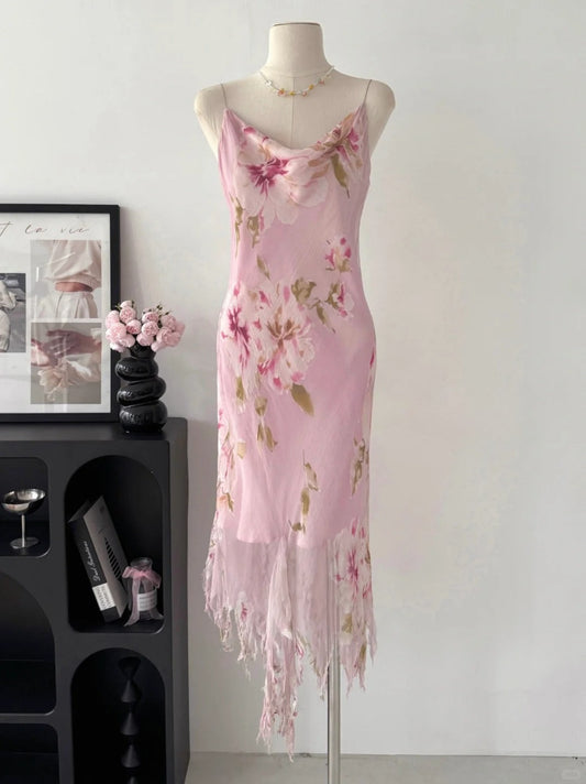 Beauty Woman Summer Dress Spaghetti Straps Asymmetrical Hem Party Dresses Vacation Dress D2697