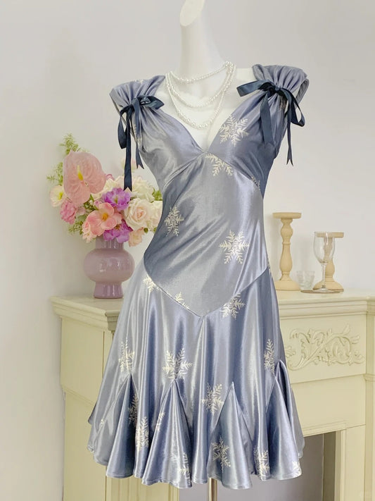 Beauty Homecoming A Line Dress V-neck Print Short Prom Dress Party Dress D2733