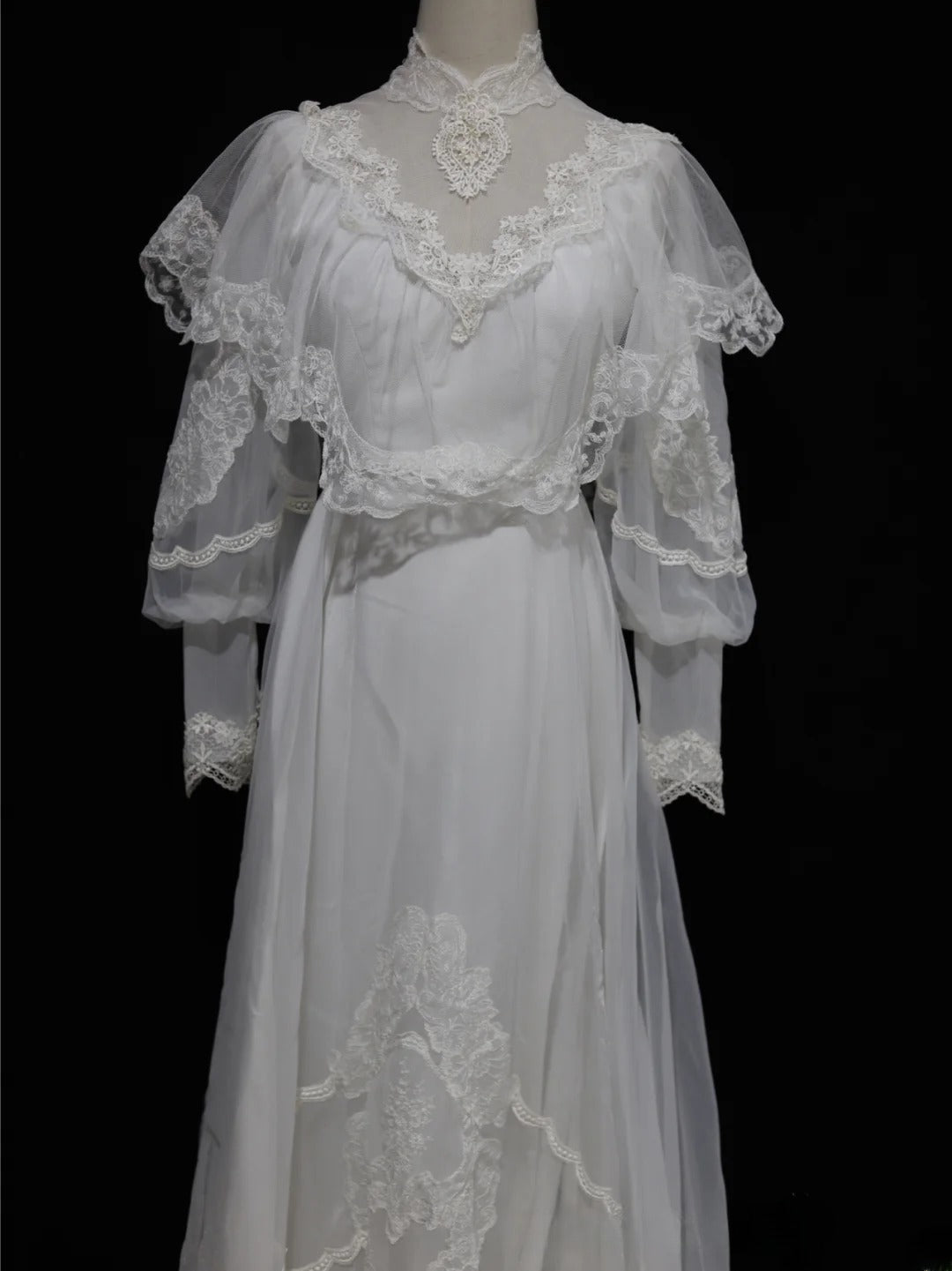 Elegant A Line High Collar Tulle Wedding Dress with Train D2819