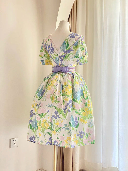 Cute Summer Dress Crew Neck Print Women Dress Birthday Party Dress D2864