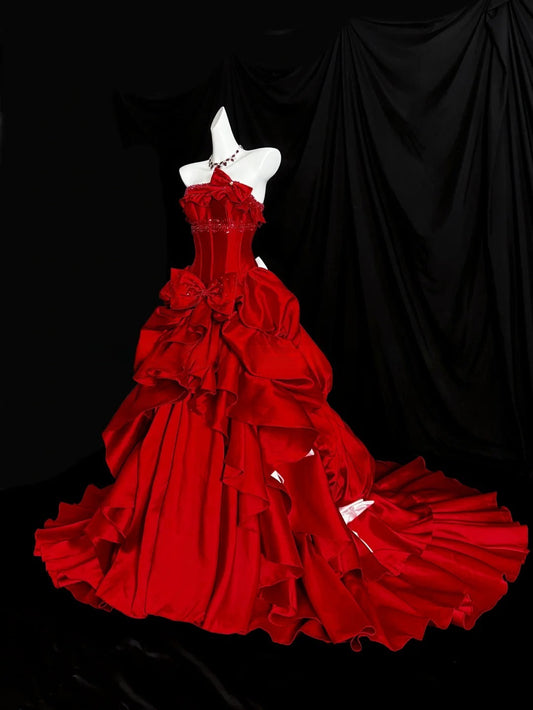 Charming Prom Dress Strapless Ruffle Prom Gown Gala Dress Evening Dress D2841