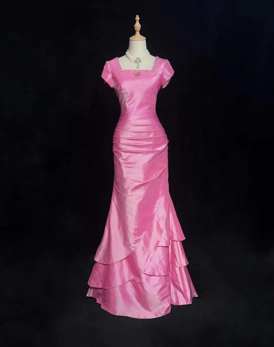 Charming Prom Dress Square Neck Pleated Evening Dress Gala Dress Birthday Dress D3096
