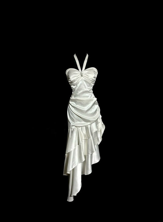 Beauty Prom Dress Halter Pleated Asymmetrical Hem Evening Dress Gala Dress Cocktail Dress D3215