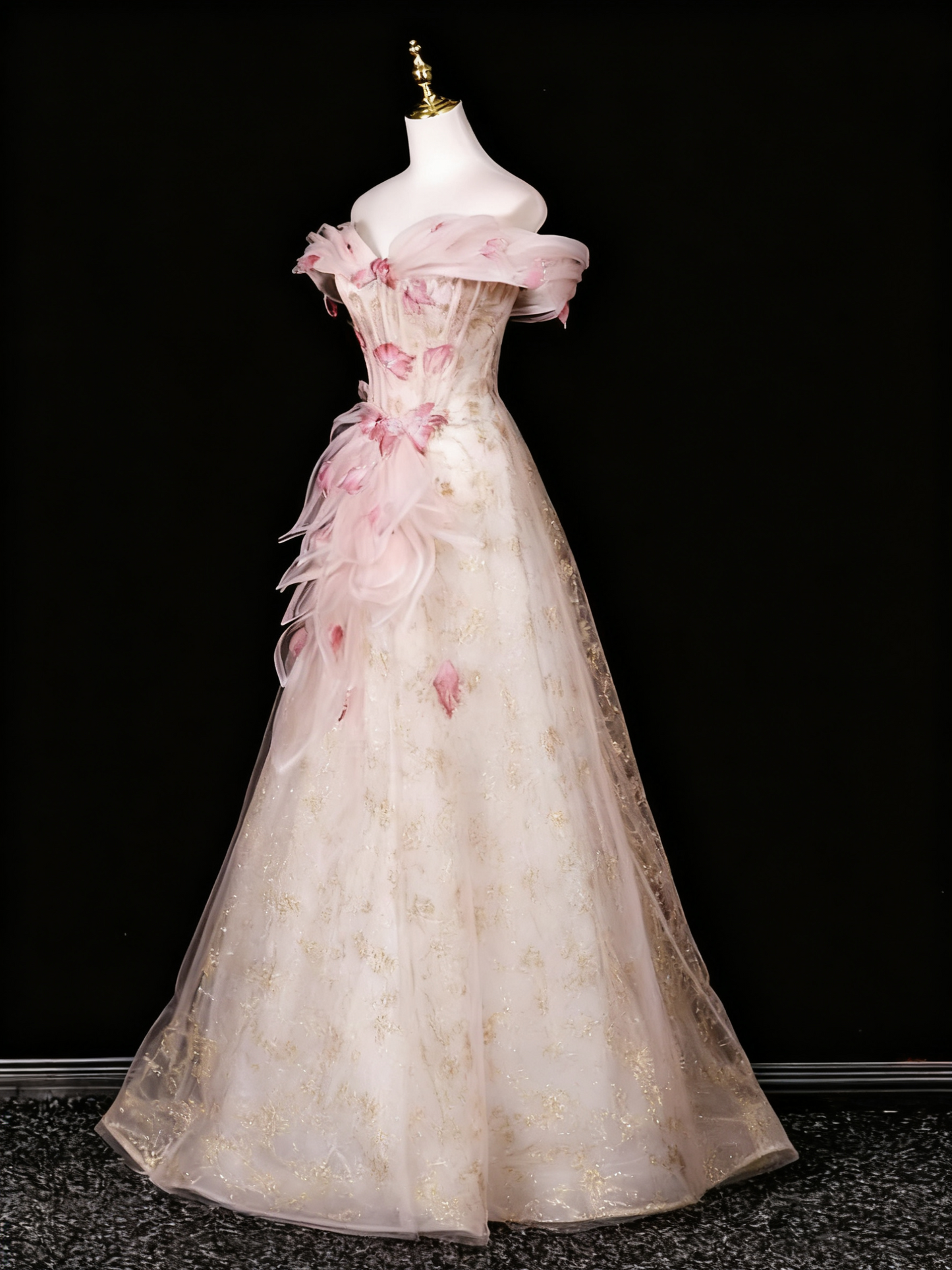 A Line Stunning Prom Dress Off Shoulder Floral Prom Dress Evening Gown Birthday Party Dress D3306