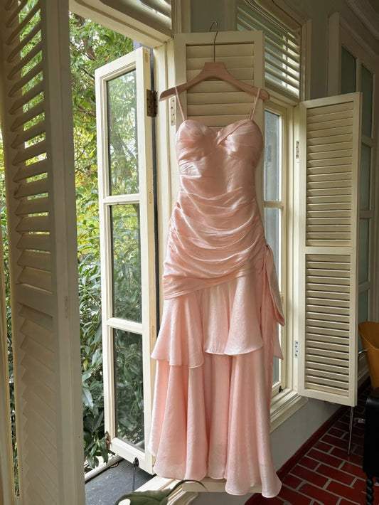 Charming Prom Dress Spaghetti Straps Pleated Ruffle Cocktail Dress Birthday Party Outfits D3350