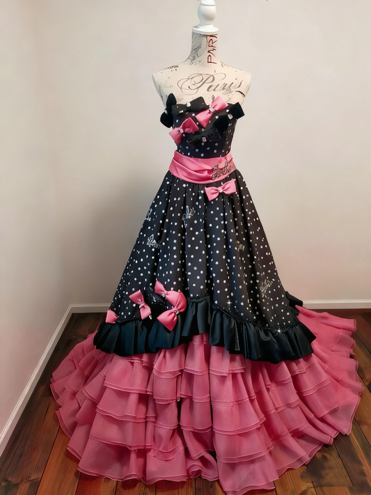 Cute Prom Dress Strapless Tiered Ball Gown Quinceanera Dress Birthday Party Dress D3376