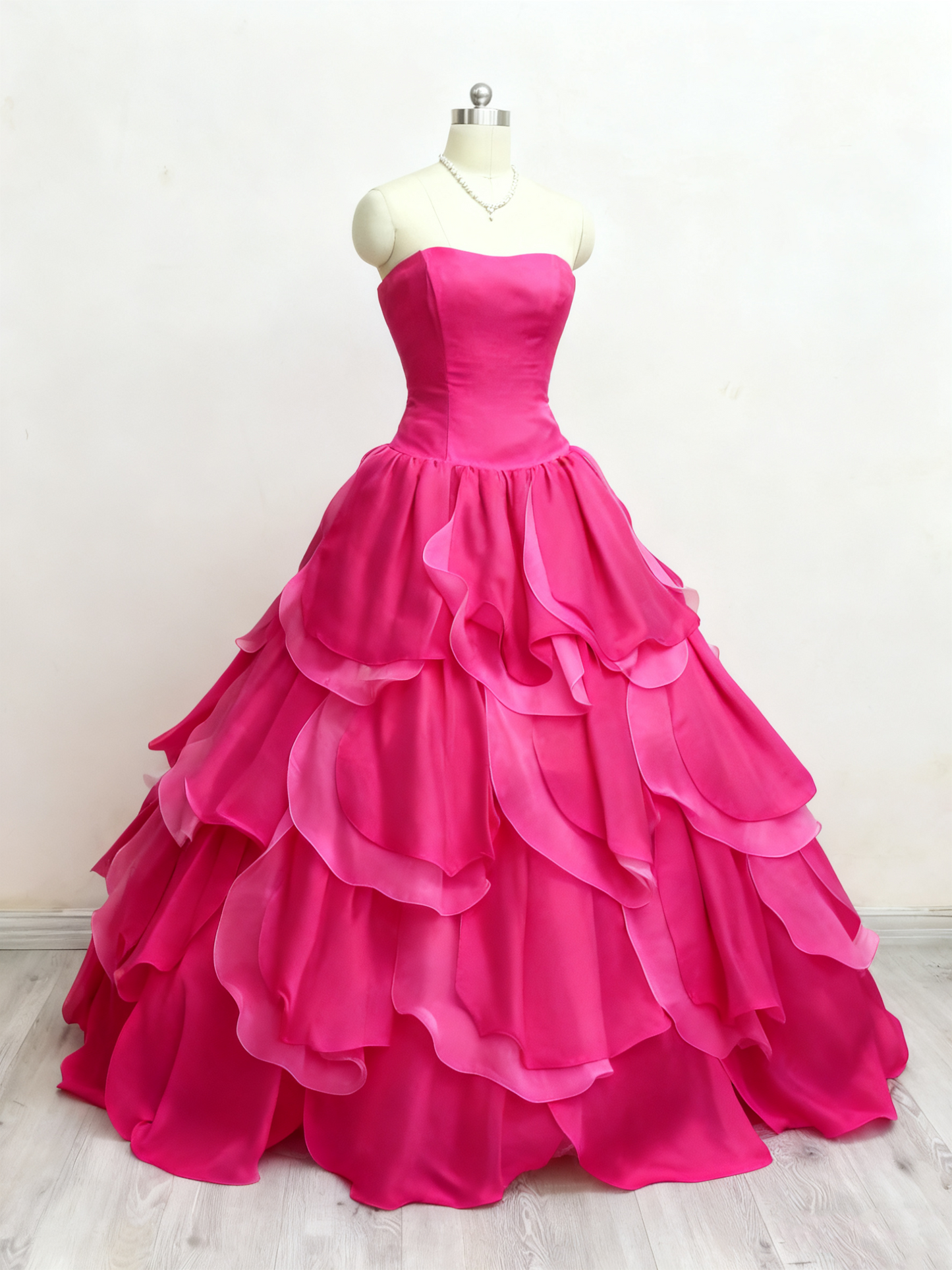 Charming Prom Dress Hot Pink Strapless Tiered Quinceanera Dress Evening Dress Ball Gown D3383